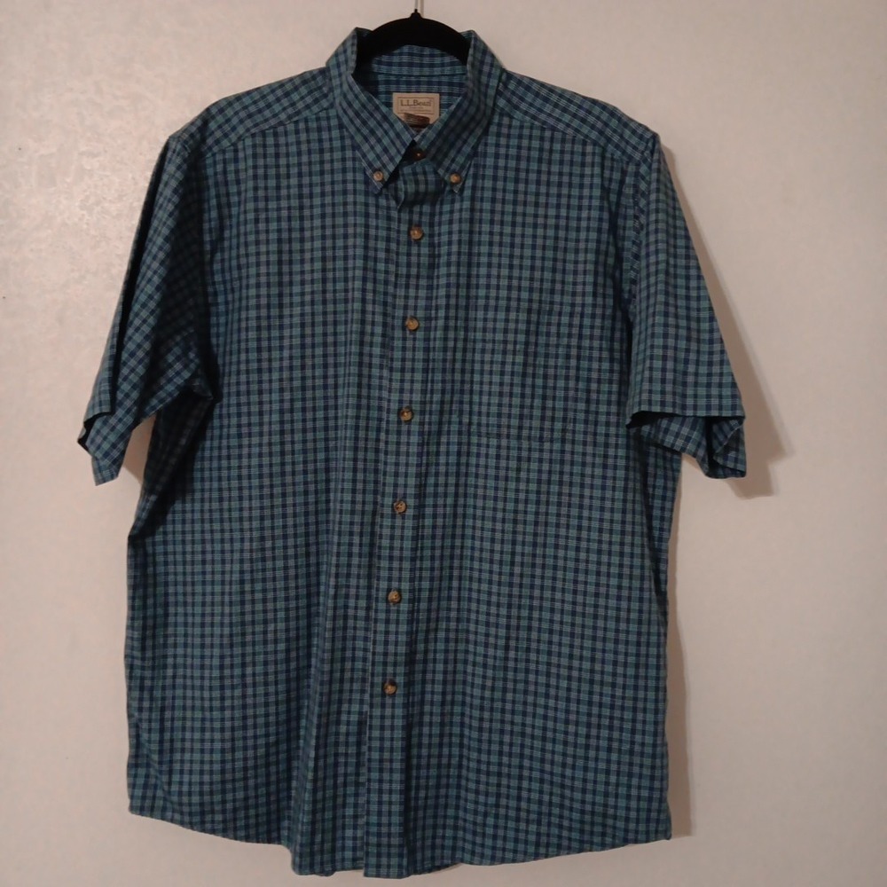 L L Bean Men's Button Down Shirt Traditional Fit Sz L Short Sleeve Blue/Teal